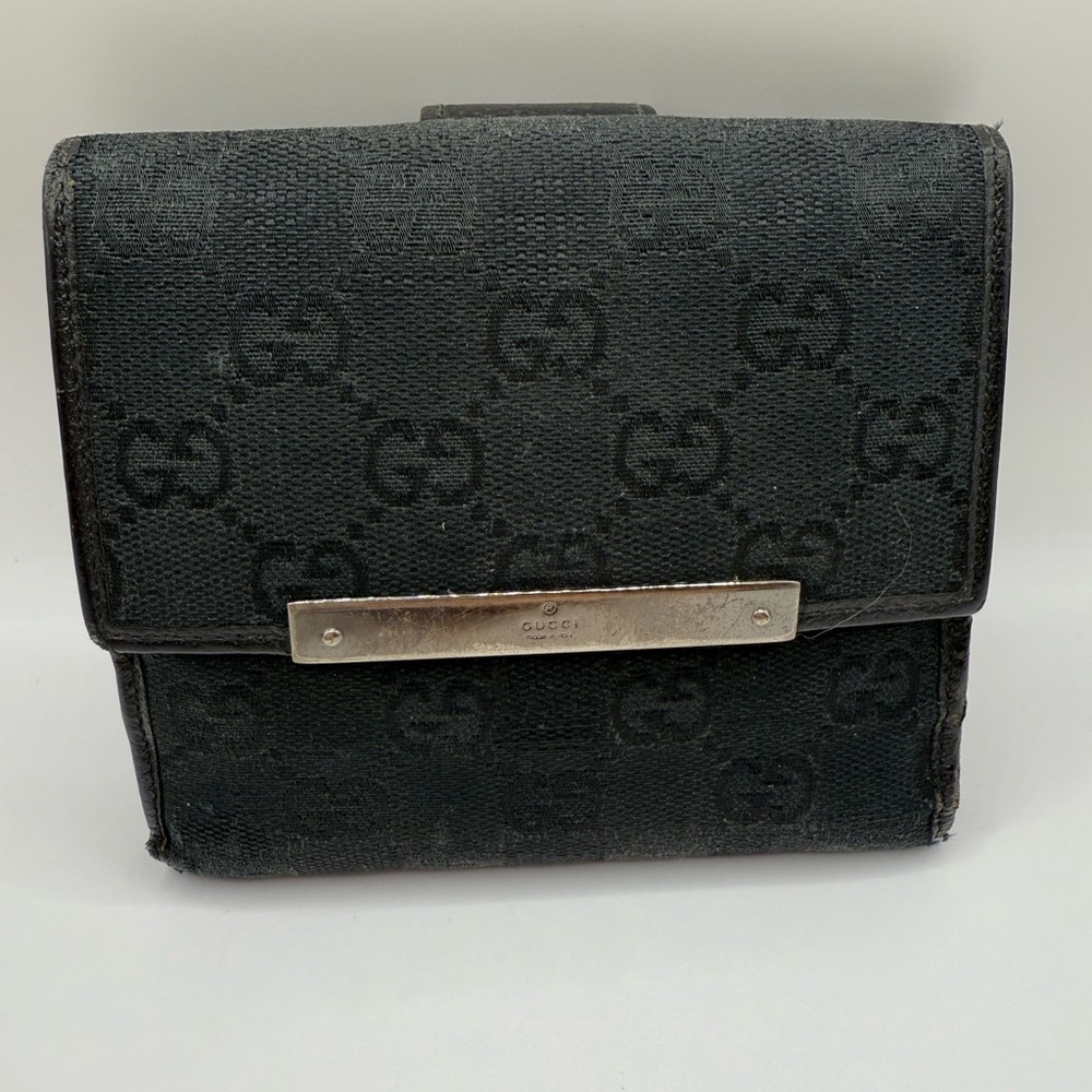 Authentic Black Gucci Canvas Compact Wallet